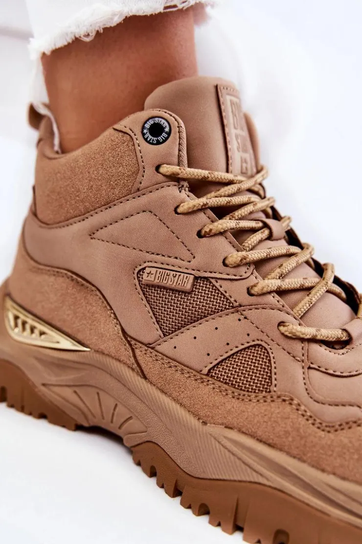 Big Star Shoes Sneakersy Damskie*Damskie Wysokie Buty Sportowe Memory Foam System Big Star KK274355 Beżowe
