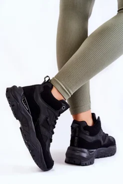 Outlet Big Star Shoes Damskie Wysokie Buty Sportowe Memory Foam System Big Star KK274356 Czarne