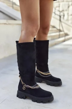 Damskie Boto Damskie Wysokie Kozaki Botki Czarne Lagoon