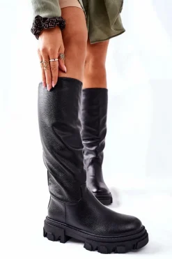 Damskie buty S.Barski Kozaki Płaskie|Kozaki Przed Kolano*Damskie Wysokie Kozaki Czarne Little Bit