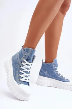 Damskie Boto Damskie Wysokie Materiałowe Trampki Niebieskie Degas