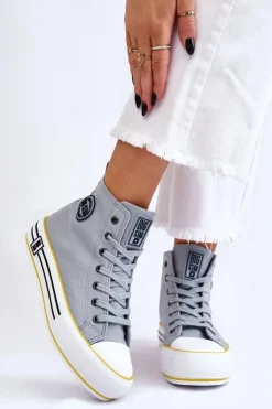 Damskie Big Star Shoes Damskie Wysokie Materiałowe Trampki Na Platformie Big Star LL274188 Jasnoniebieskie