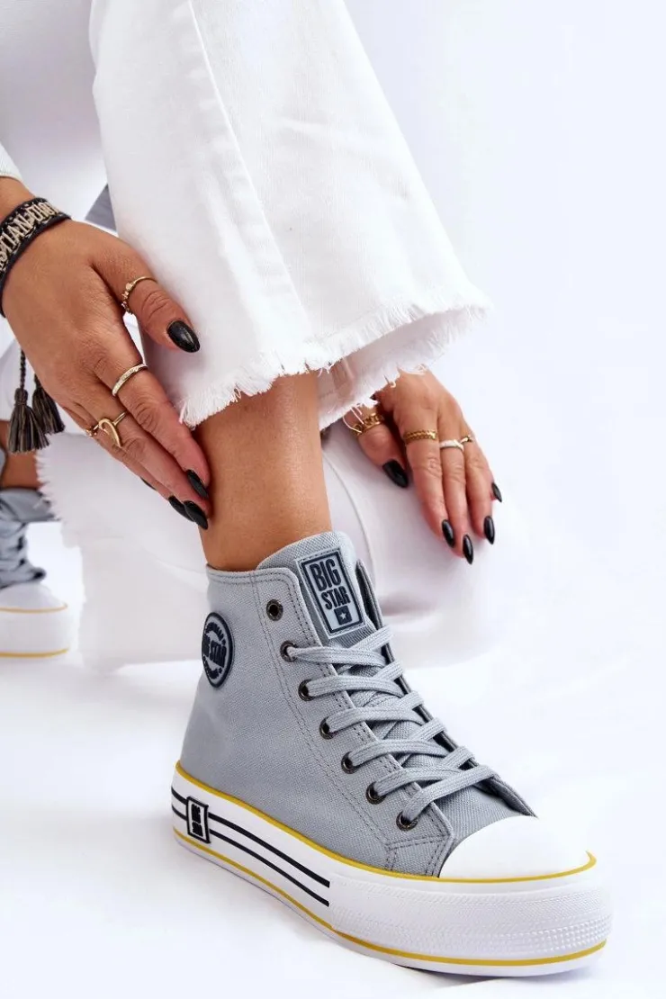Damskie Big Star Shoes Damskie Wysokie Materiałowe Trampki Na Platformie Big Star LL274188 Jasnoniebieskie