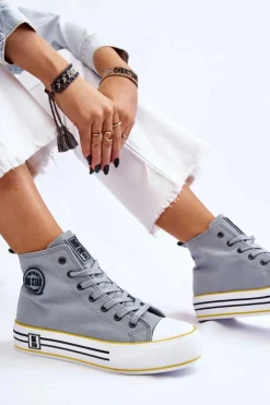 Damskie Big Star Shoes Damskie Wysokie Materiałowe Trampki Na Platformie Big Star LL274188 Jasnoniebieskie