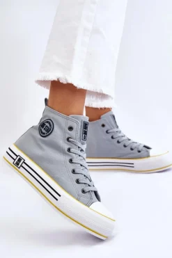 Damskie Big Star Shoes Damskie Wysokie Materiałowe Trampki Na Platformie Big Star LL274188 Jasnoniebieskie