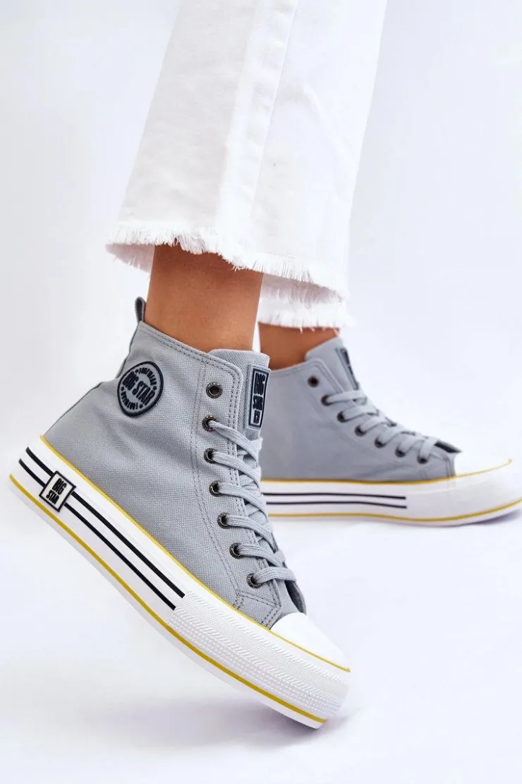 Damskie Big Star Shoes Damskie Wysokie Materiałowe Trampki Na Platformie Big Star LL274188 Jasnoniebieskie