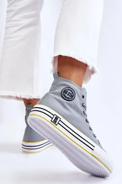 Damskie Big Star Shoes Damskie Wysokie Materiałowe Trampki Na Platformie Big Star LL274188 Jasnoniebieskie