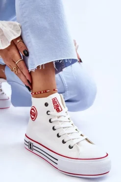 Damskie Big Star Shoes Damskie Wysokie Materiałowe Trampki Na Platformie Big Star LL274185 Białe