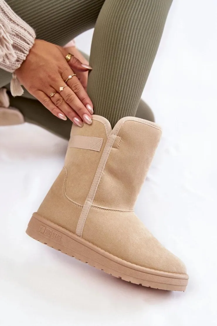 Discount Big Star Shoes Damskie Wysokie Śniegowce Big Star KK274617 Jasnobeżowe