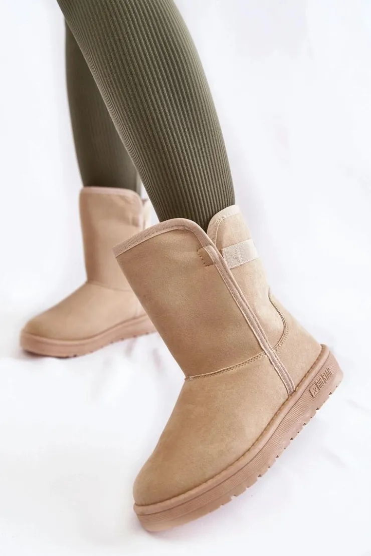 Discount Big Star Shoes Damskie Wysokie Śniegowce Big Star KK274617 Jasnobeżowe