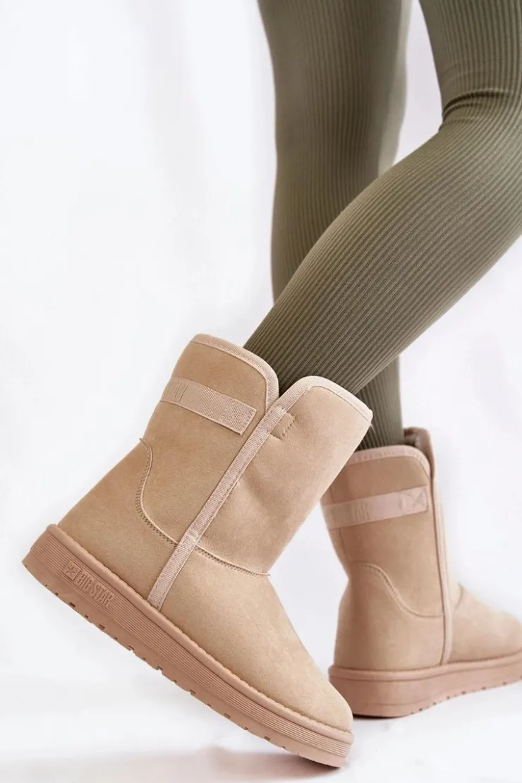 Discount Big Star Shoes Damskie Wysokie Śniegowce Big Star KK274617 Jasnobeżowe