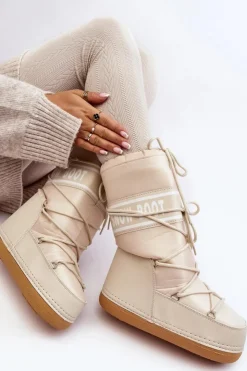 Discount Boto Damskie Wysokie Śniegowce Beżowe Venila Beżowy