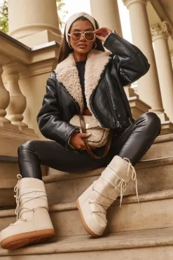 Discount Boto Damskie Wysokie Śniegowce Beżowe Venila Beżowy