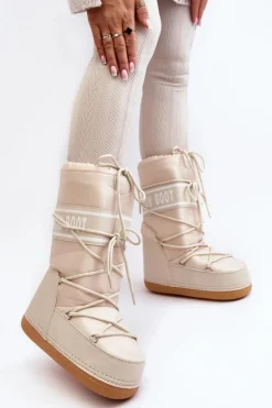 Discount Boto Damskie Wysokie Śniegowce Beżowe Venila Beżowy