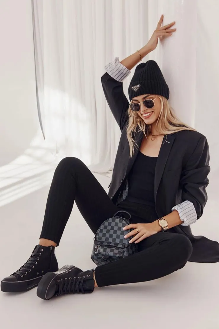 Damskie Big Star Shoes Damskie Wysokie Ocieplane Trampki Big Star KK274173 Czarne