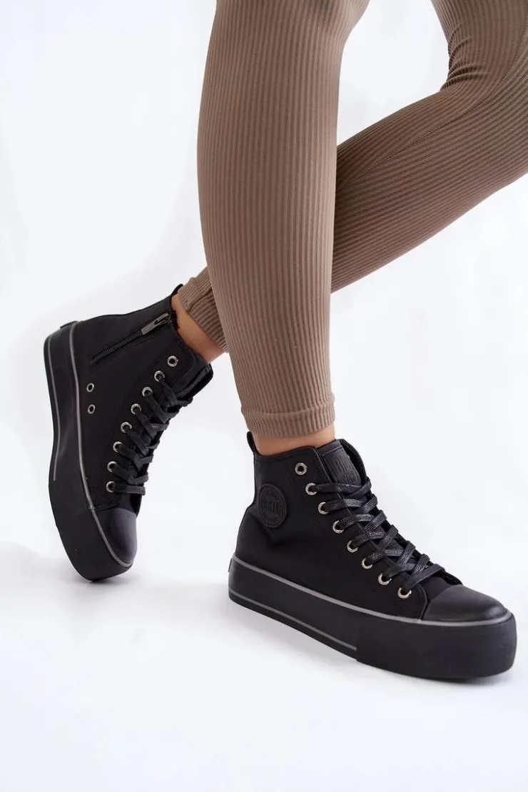 Damskie Big Star Shoes Damskie Wysokie Ocieplane Trampki Big Star KK274173 Czarne