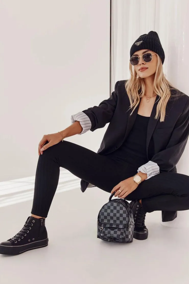 Damskie Big Star Shoes Damskie Wysokie Ocieplane Trampki Big Star KK274173 Czarne