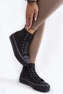 Damskie Big Star Shoes Damskie Wysokie Ocieplane Trampki Big Star KK274173 Czarne