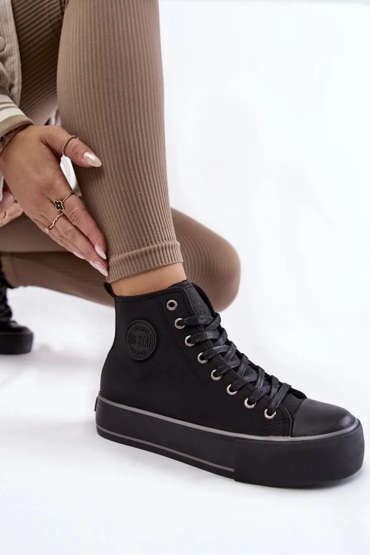 Damskie Big Star Shoes Damskie Wysokie Ocieplane Trampki Big Star KK274173 Czarne