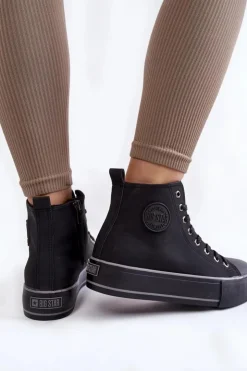 Damskie Big Star Shoes Damskie Wysokie Ocieplane Trampki Big Star KK274173 Czarne