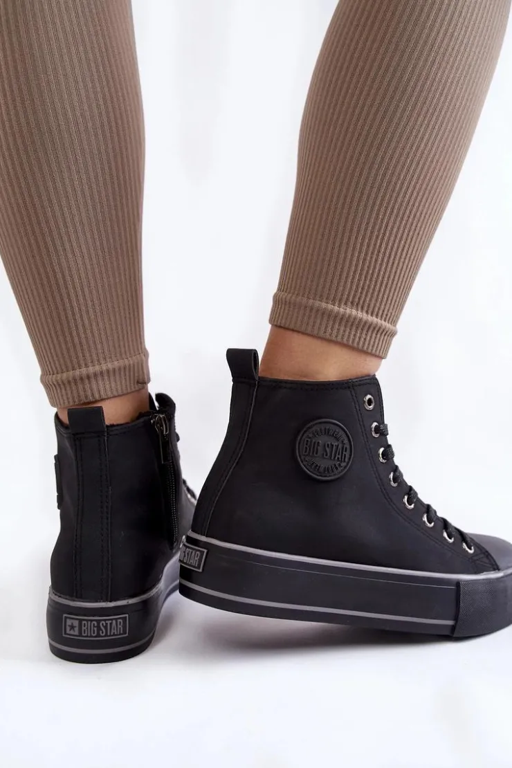 Damskie Big Star Shoes Damskie Wysokie Ocieplane Trampki Big Star KK274173 Czarne