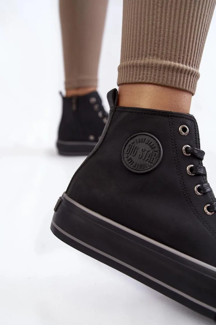 Damskie Big Star Shoes Damskie Wysokie Ocieplane Trampki Big Star KK274173 Czarne