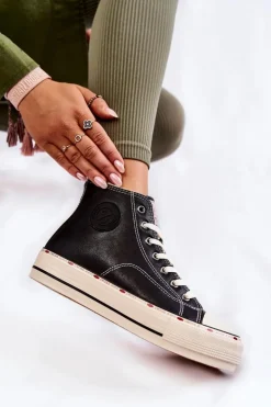 Damskie Cross Jeans Damskie Wysokie Ocieplane Trampki KK2R4042C Czarne