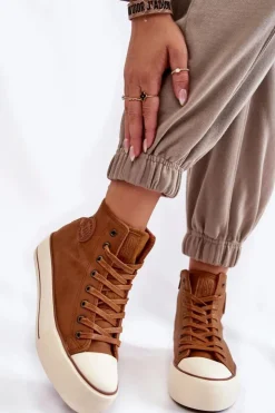 Big Star Shoes Trampki Ocieplane|Trampki Damskie Big Star*Damskie Wysokie Ocieplane Trampki Big Star KK274171 Brązowe