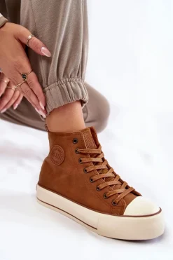 Big Star Shoes Trampki Ocieplane|Trampki Damskie Big Star*Damskie Wysokie Ocieplane Trampki Big Star KK274171 Brązowe