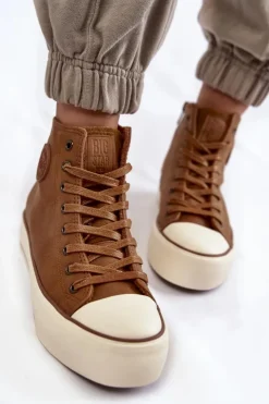 Big Star Shoes Trampki Ocieplane|Trampki Damskie Big Star*Damskie Wysokie Ocieplane Trampki Big Star KK274171 Brązowe