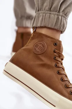 Big Star Shoes Trampki Ocieplane|Trampki Damskie Big Star*Damskie Wysokie Ocieplane Trampki Big Star KK274171 Brązowe
