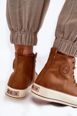 Big Star Shoes Trampki Ocieplane|Trampki Damskie Big Star*Damskie Wysokie Ocieplane Trampki Big Star KK274171 Brązowe