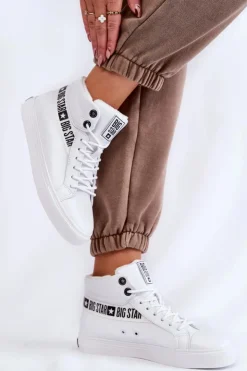 Big Star Shoes Trampki Ocieplane|Trampki Damskie Big Star*Damskie Wysokie Ocieplane Skórzane Trampki Big Star EE274356 Białe