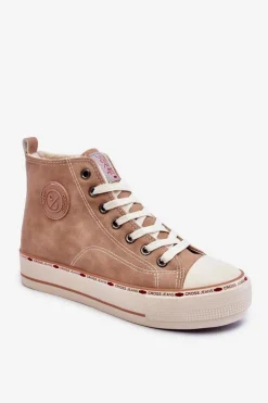 Cross Jeans Trampki Damskie Cross Jeans|Trampki Ocieplane*Damskie Wysokie Ocieplane Trampki KK2R4045C Beżowe