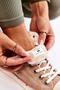 Cross Jeans Trampki Damskie Cross Jeans|Trampki Ocieplane*Damskie Wysokie Ocieplane Trampki KK2R4045C Beżowe