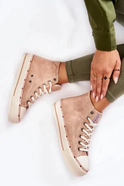 Cross Jeans Trampki Damskie Cross Jeans|Trampki Ocieplane*Damskie Wysokie Ocieplane Trampki KK2R4045C Beżowe