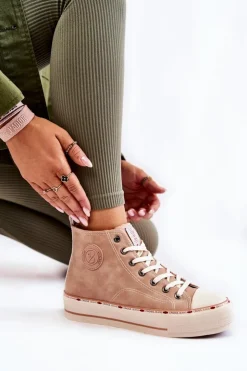 Cross Jeans Trampki Damskie Cross Jeans|Trampki Ocieplane*Damskie Wysokie Ocieplane Trampki KK2R4045C Beżowe