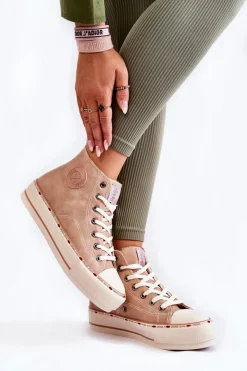 Cross Jeans Trampki Damskie Cross Jeans|Trampki Ocieplane*Damskie Wysokie Ocieplane Trampki KK2R4045C Beżowe