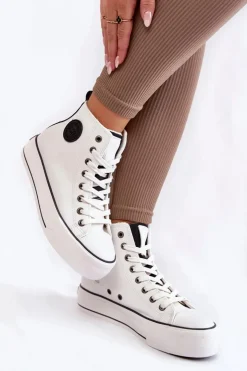 Big Star Shoes Trampki Ocieplane|Trampki Damskie Big Star*Damskie Wysokie Ocieplane Trampki Big Star KK274170 Białe Biały