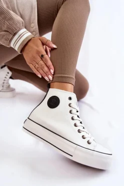 Big Star Shoes Trampki Ocieplane|Trampki Damskie Big Star*Damskie Wysokie Ocieplane Trampki Big Star KK274170 Białe Biały