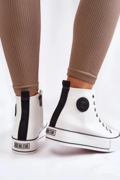 Big Star Shoes Trampki Ocieplane|Trampki Damskie Big Star*Damskie Wysokie Ocieplane Trampki Big Star KK274170 Białe Biały