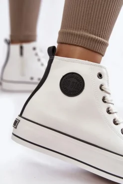 Big Star Shoes Trampki Ocieplane|Trampki Damskie Big Star*Damskie Wysokie Ocieplane Trampki Big Star KK274170 Białe Biały