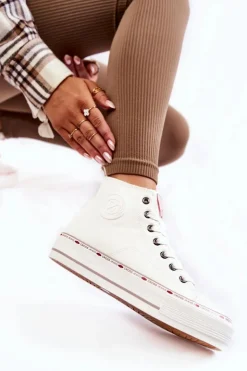 Cross Jeans Trampki Damskie Cross Jeans|Trampki Ocieplane*Damskie Wysokie Ocieplane Trampki KK2R4044C Białe Biały