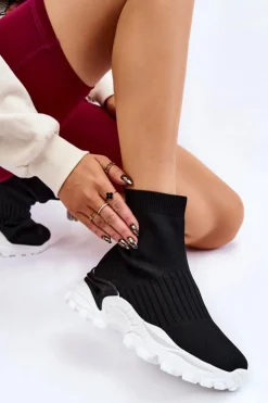 Online Boto Damskie Wysokie Skarpetkowe Buty Sportowe Czarne Jovie
