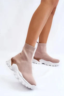 Damskie Boto Damskie Wysokie Skarpetkowe Buty Sportowe Beżowe Jovie