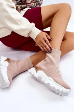 Damskie Boto Damskie Wysokie Skarpetkowe Buty Sportowe Beżowe Jovie