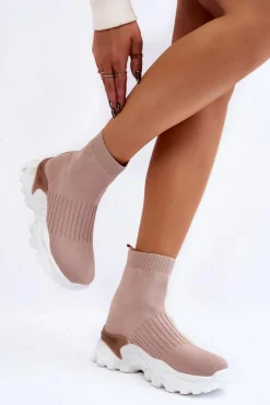 Damskie Boto Damskie Wysokie Skarpetkowe Buty Sportowe Beżowe Jovie