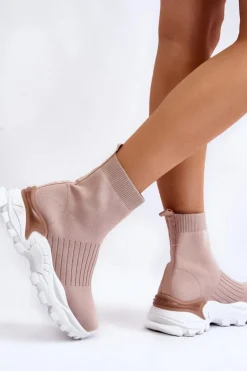 Damskie Boto Damskie Wysokie Skarpetkowe Buty Sportowe Beżowe Jovie