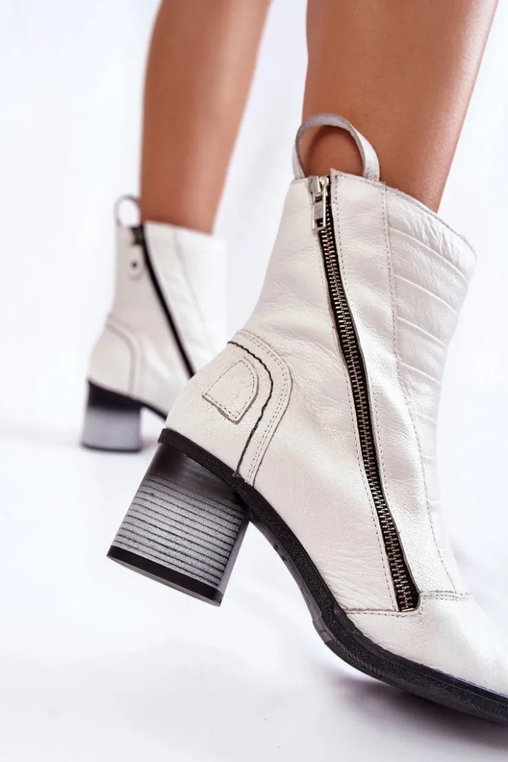 Maciejka Botki Maciejka|Damskie Trapery*Damskie Wysokie Skórzane Botki 05647-11 Białe
