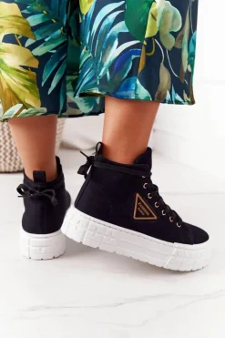 Damskie Boto Damskie Wysokie Tenisówki Na Platformie Czarne Manhattan